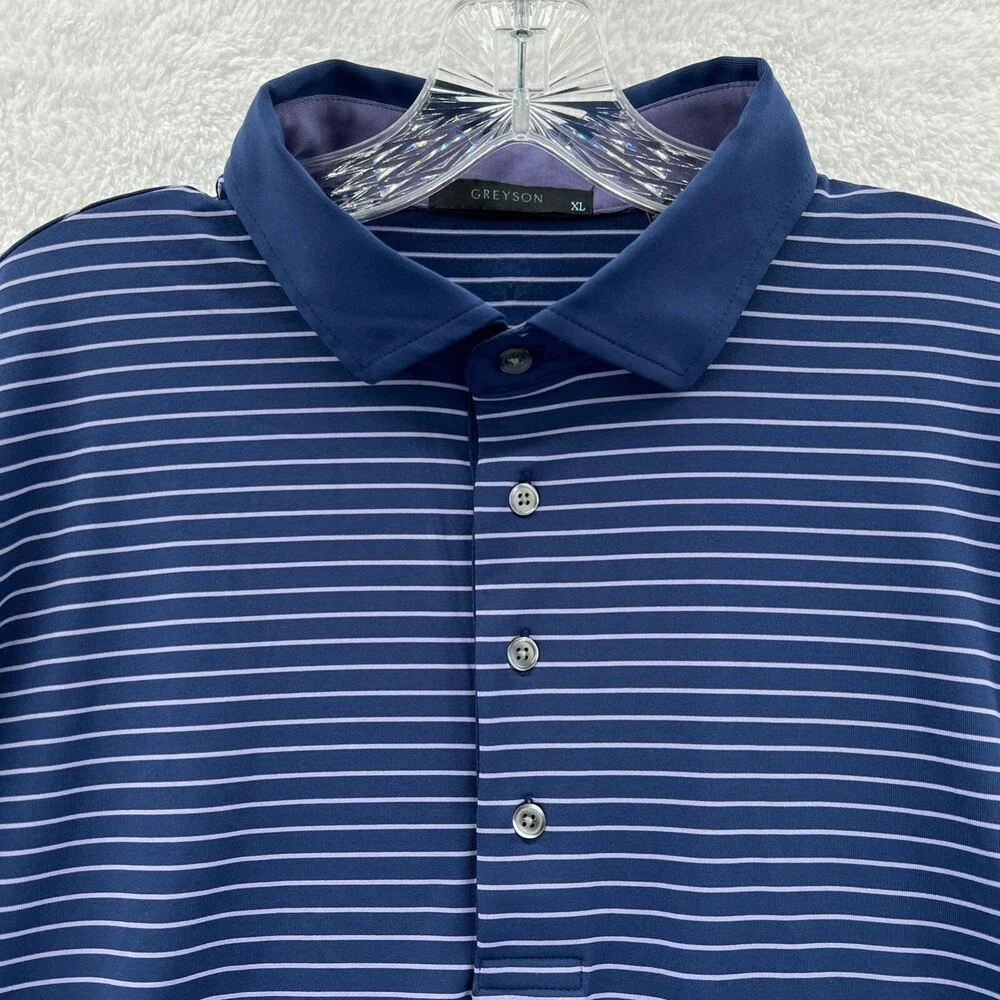 Greyson Polo Shirt Mens XL Relaxed Blue Golf Purple Striped Collared Top *C21* - Picture 5 of 15